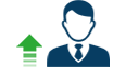 Icon of green arrow pointing up next to blue businessman