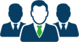 Icon of three blue businessmen in suits, nearest with green tie