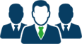 Icon of three blue businessmen nearest with green tie