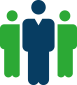 Icon of 2 green businessmen with 1 blue businessman in front