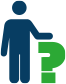 Icon of blue person holding hand on green question mark