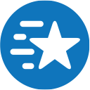 Circular blue icon with white star and motion lines