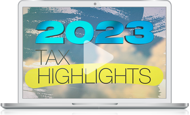 Laptop with 2023 Tax Highlights video and play button